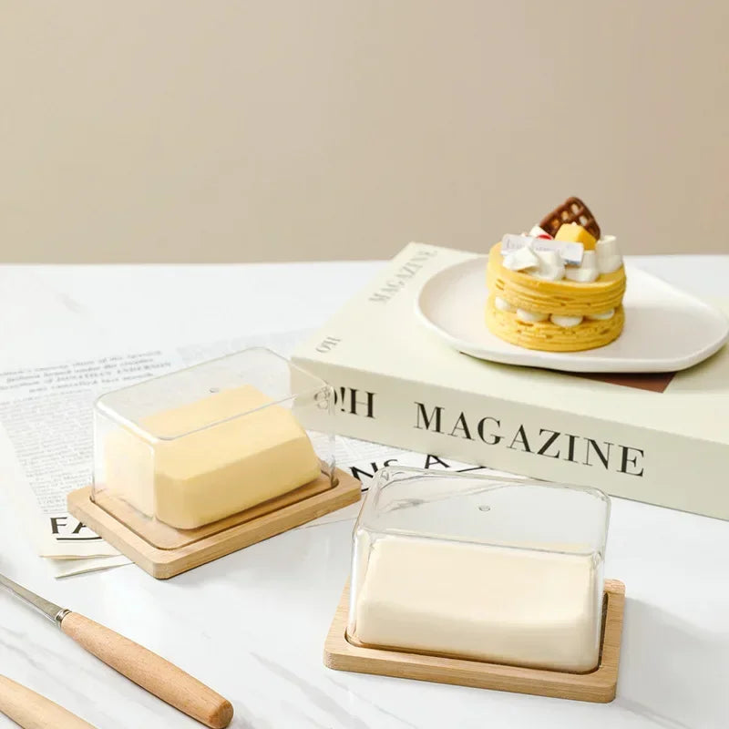 Bamboo butter dish on the table
