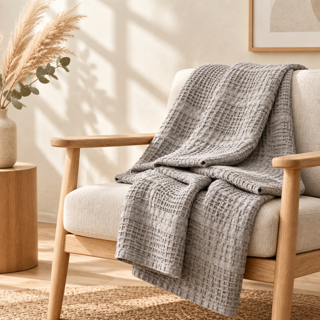 Waffle cotton throw, detail