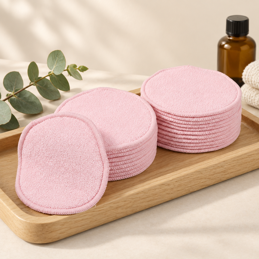 Disques démaquillants lavables en bambou sur fond crème