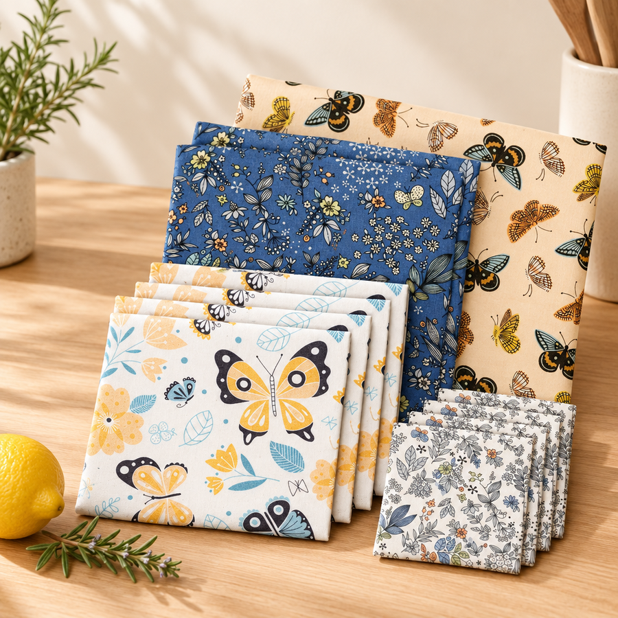Reusable beeswax wraps on a cream background