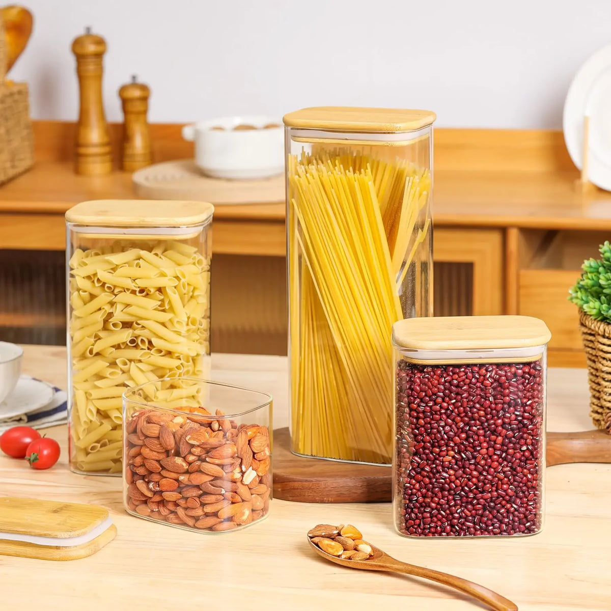 Pantry canisters in a warm kitchen