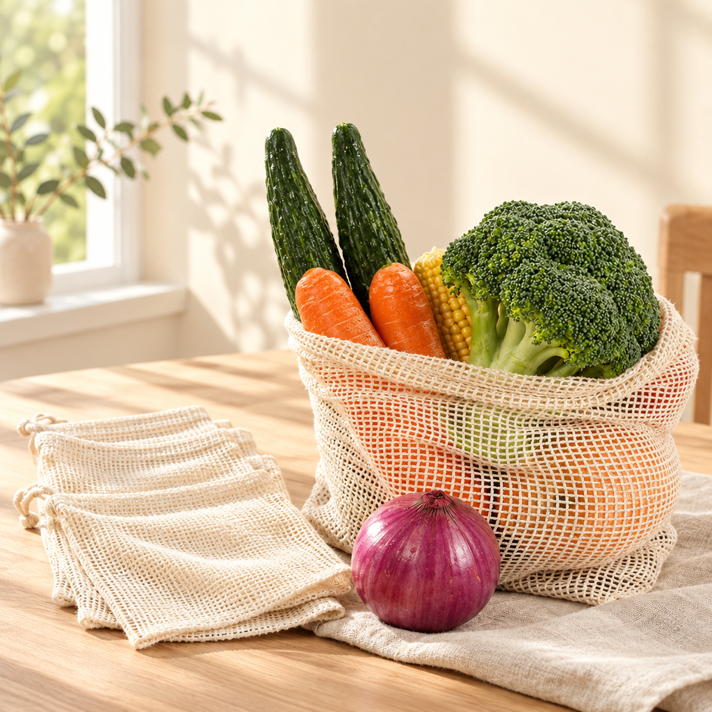 Cotton mesh produce bag, detail
