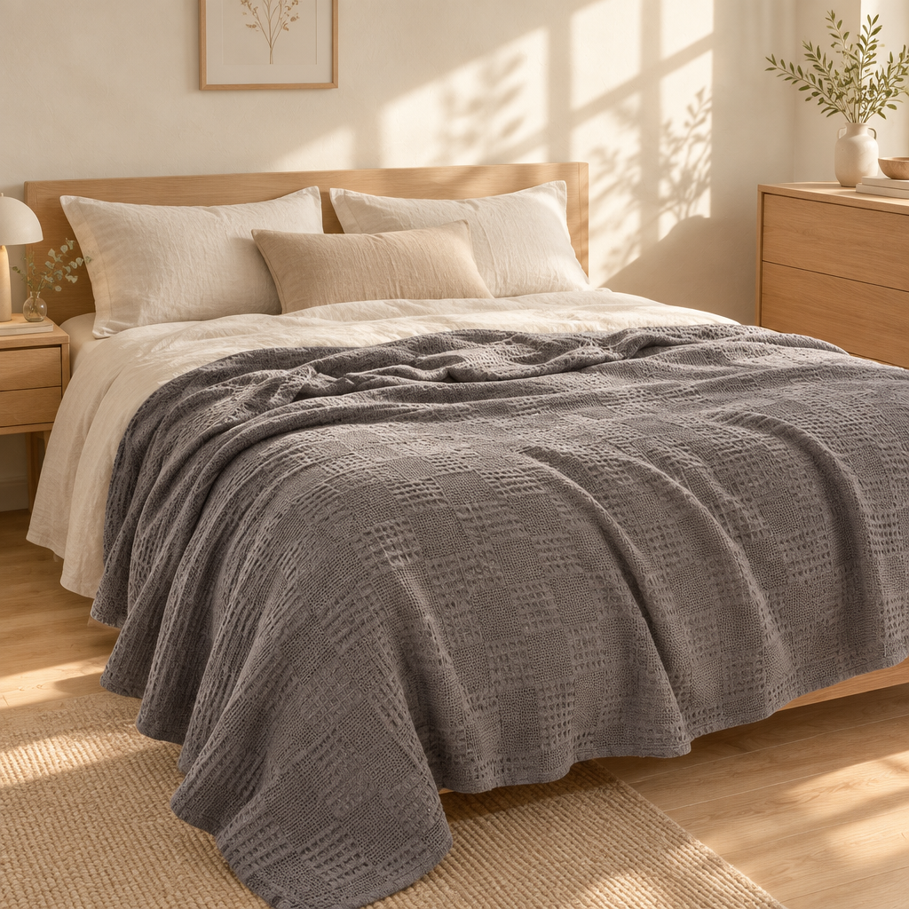 Waffle cotton throw, another view